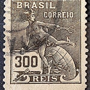 Selo Regular Cod RHM 185 Vovo Mercurio e Globo 300 Reis Sem Filigrana 1920 Circulado 3