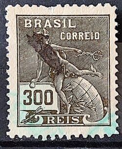 Selo Regular Cod RHM 185 Vovo Mercurio e Globo 300 Reis Sem Filigrana 1920 Circulado 4