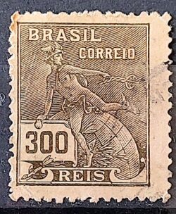 Selo Regular Cod RHM 185 Vovo Mercurio e Globo 300 Reis Sem Filigrana 1920 Circulado 5