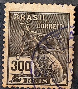 Selo Regular Cod RHM 185 Vovo Mercurio e Globo 300 Reis Sem Filigrana 1920 Circulado 6