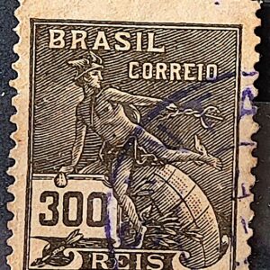 Selo Regular Cod RHM 185 Vovo Mercurio e Globo 300 Reis Sem Filigrana 1920 Circulado 6