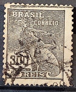 Selo Regular Cod RHM 185 Vovo Mercurio e Globo 300 Reis Sem Filigrana 1920 Circulado 7
