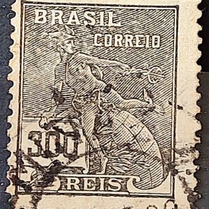 Selo Regular Cod RHM 185 Vovo Mercurio e Globo 300 Reis Sem Filigrana 1920 Circulado 7