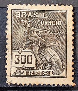 Selo Regular Cod RHM 185 Vovo Mercurio e Globo 300 Reis Sem Filigrana 1920 Circulado 9