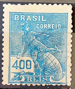 Selo Regular Cod RHM 186 Vovo Mercurio e Globo 400 Reis Sem Filigrana 1922 Circulado 1