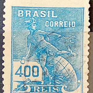 Selo Regular Cod RHM 186 Vovo Mercurio e Globo 400 Reis Sem Filigrana 1922 Circulado 1