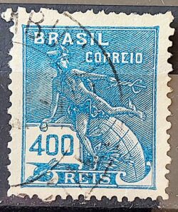 Selo Regular Cod RHM 186 Vovo Mercurio e Globo 400 Reis Sem Filigrana 1922 Circulado 2