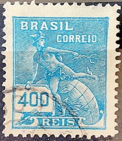 Selo Regular Cod RHM 186 Vovo Mercurio e Globo 400 Reis Sem Filigrana 1922 Circulado 3