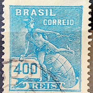 Selo Regular Cod RHM 186 Vovo Mercurio e Globo 400 Reis Sem Filigrana 1922 Circulado 3