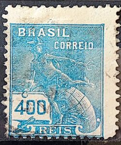 Selo Regular Cod RHM 186 Vovo Mercurio e Globo 400 Reis Sem Filigrana 1922 Circulado 4