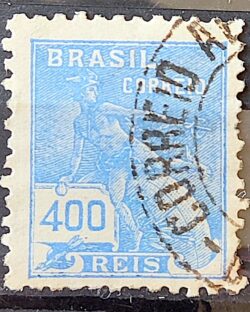 Selo Regular Cod RHM 186 Vovo Mercurio e Globo 400 Reis Sem Filigrana 1922 Circulado 5