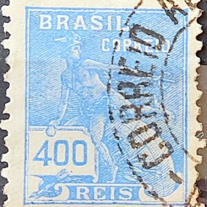 Selo Regular Cod RHM 186 Vovo Mercurio e Globo 400 Reis Sem Filigrana 1922 Circulado 5