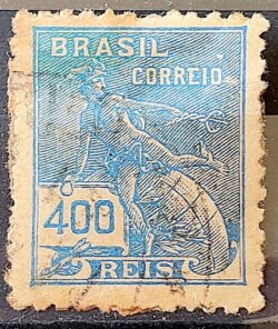 Selo Regular Cod RHM 186 Vovo Mercurio e Globo 400 Reis Sem Filigrana 1922 Circulado 6
