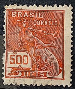 Selo Regular Cod RHM 187 Vovo Mercurio e Globo 500 Reis Sem Filigrana 1920 Circulado 1