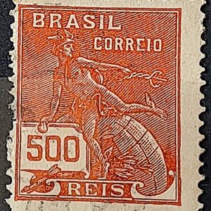 Selo Regular Cod RHM 187 Vovo Mercurio e Globo 500 Reis Sem Filigrana 1920 Circulado 1