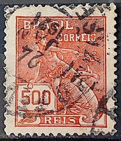 Selo Regular Cod RHM 187 Vovo Mercurio e Globo 500 Reis Sem Filigrana 1920 Circulado 10