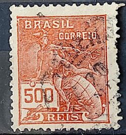 Selo Regular Cod RHM 187 Vovo Mercurio e Globo 500 Reis Sem Filigrana 1920 Circulado 11