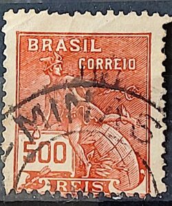 Selo Regular Cod RHM 187 Vovo Mercurio e Globo 500 Reis Sem Filigrana 1920 Circulado 12
