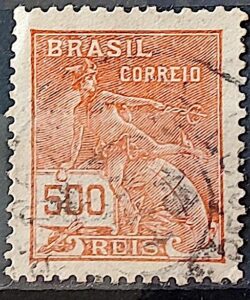 Selo Regular Cod RHM 187 Vovo Mercurio e Globo 500 Reis Sem Filigrana 1920 Circulado 13