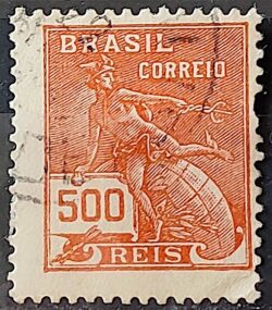 Selo Regular Cod RHM 187 Vovo Mercurio e Globo 500 Reis Sem Filigrana 1920 Circulado 14