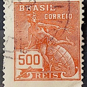 Selo Regular Cod RHM 187 Vovo Mercurio e Globo 500 Reis Sem Filigrana 1920 Circulado 14