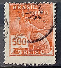 Selo Regular Cod RHM 187 Vovo Mercurio e Globo 500 Reis Sem Filigrana 1920 Circulado 15