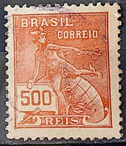 Selo Regular Cod RHM 187 Vovo Mercurio e Globo 500 Reis Sem Filigrana 1920 Circulado 16
