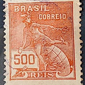 Selo Regular Cod RHM 187 Vovo Mercurio e Globo 500 Reis Sem Filigrana 1920 Circulado 16