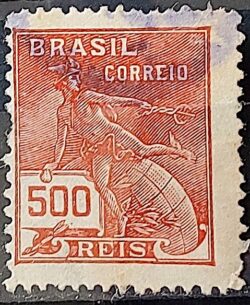 Selo Regular Cod RHM 187 Vovo Mercurio e Globo 500 Reis Sem Filigrana 1920 Circulado 17