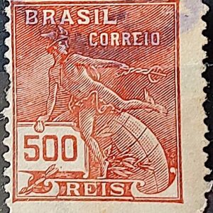 Selo Regular Cod RHM 187 Vovo Mercurio e Globo 500 Reis Sem Filigrana 1920 Circulado 17
