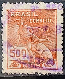 Selo Regular Cod RHM 187 Vovo Mercurio e Globo 500 Reis Sem Filigrana 1920 Circulado 18