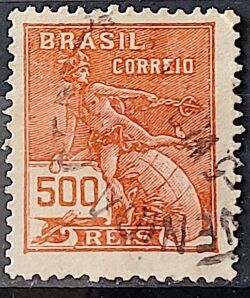 Selo Regular Cod RHM 187 Vovo Mercurio e Globo 500 Reis Sem Filigrana 1920 Circulado 19