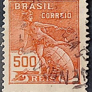 Selo Regular Cod RHM 187 Vovo Mercurio e Globo 500 Reis Sem Filigrana 1920 Circulado 19