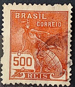 Selo Regular Cod RHM 187 Vovo Mercurio e Globo 500 Reis Sem Filigrana 1920 Circulado 2