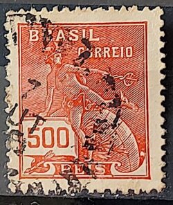 Selo Regular Cod RHM 187 Vovo Mercurio e Globo 500 Reis Sem Filigrana 1920 Circulado 20