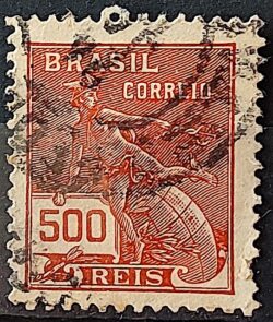 Selo Regular Cod RHM 187 Vovo Mercurio e Globo 500 Reis Sem Filigrana 1920 Circulado 3