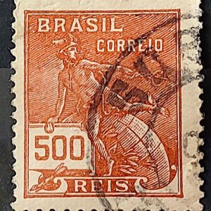 Selo Regular Cod RHM 187 Vovo Mercurio e Globo 500 Reis Sem Filigrana 1920 Circulado 4