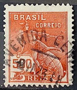 Selo Regular Cod RHM 187 Vovo Mercurio e Globo 500 Reis Sem Filigrana 1920 Circulado 5