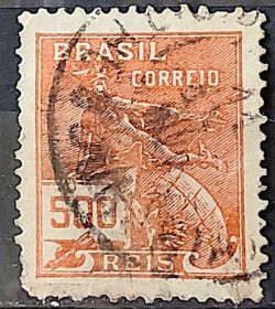 Selo Regular Cod RHM 187 Vovo Mercurio e Globo 500 Reis Sem Filigrana 1920 Circulado 7