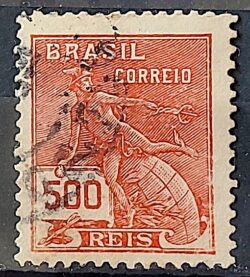 Selo Regular Cod RHM 187 Vovo Mercurio e Globo 500 Reis Sem Filigrana 1920 Circulado 8
