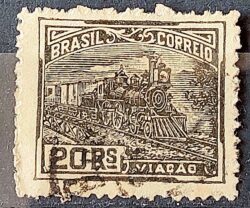 Selo Regular Cod RHM 190 Vovo Viacao Trem 20 Reis Filigrana D 1921 Circulado 3