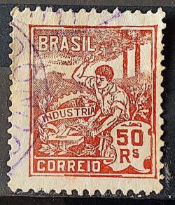 Selo Regular Cod RHM 194 Vovo Industria 50 Reis Filigrana D 1921 Circulado 1