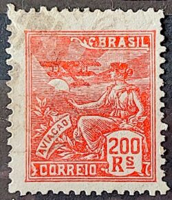 Selo Regular Cod RHM 199 Vovo Aviacao Aviao 200 Reis Filigrana D 1921 Circulado 1