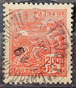 Selo Regular Cod RHM 199 Vovo Aviacao Aviao 200 Reis Filigrana D 1921 Circulado 2