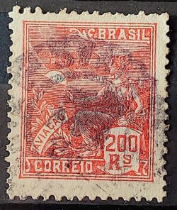 Selo Regular Cod RHM 199 Vovo Aviacao Aviao 200 Reis Filigrana D 1921 Circulado 3