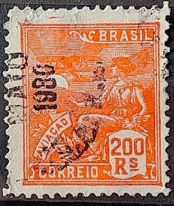 Selo Regular Cod RHM 199 Vovo Aviacao Aviao 200 Reis Filigrana D 1921 Circulado 4