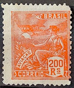 Selo Regular Cod RHM 199 Vovo Aviacao Aviao 200 Reis Filigrana D 1921 Circulado 5