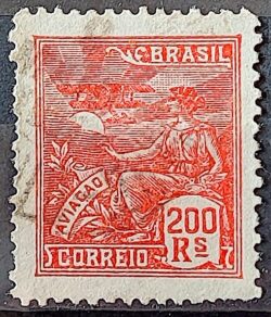 Selo Regular Cod RHM 199 Vovo Aviacao Aviao 200 Reis Filigrana D 1921 Circulado 7