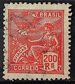 Selo Regular Cod RHM 199 Vovo Aviacao Aviao 200 Reis Filigrana D 1921 Circulado 8