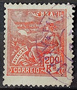 Selo Regular Cod RHM 199 Vovo Aviacao Aviao 200 Reis Filigrana D 1921 Circulado 9